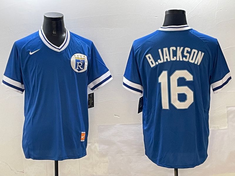 Men Kansas City Royals #16 B.Jackson Blue Throwback Game 2025 Nike MLB Jersey style 1->arizona diamondback->MLB Jersey